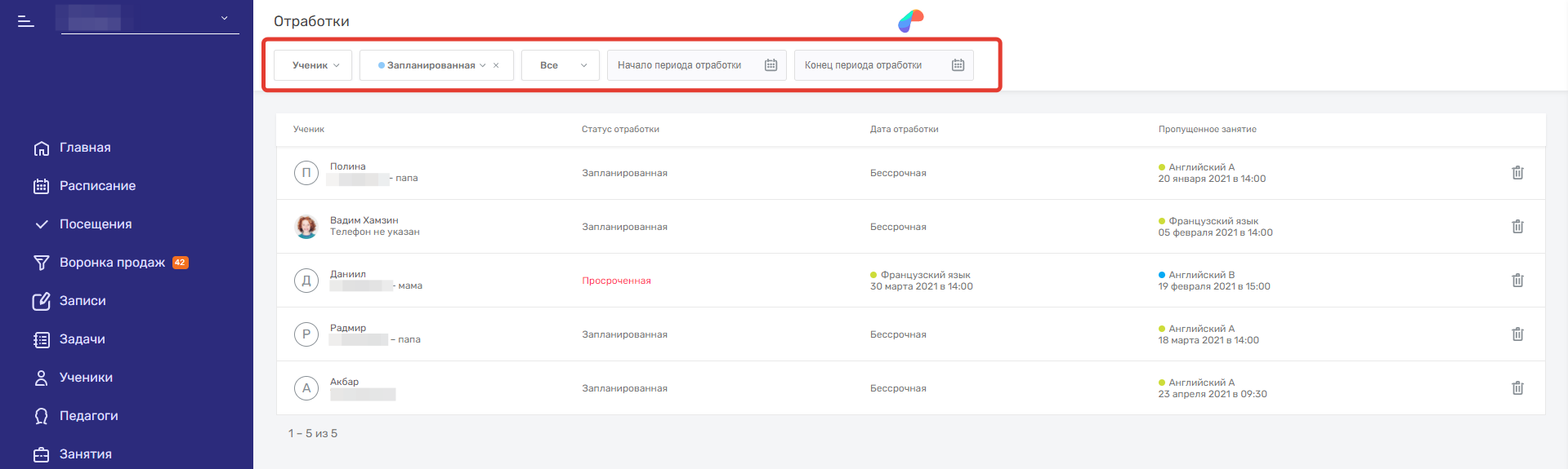 посещения